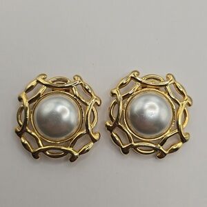 Vintage Bluette Faux Pearl Gold Tone Shoe Clips